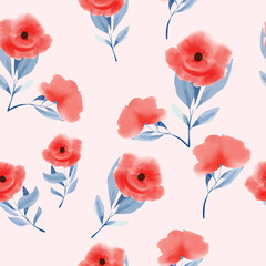 Red flower seamless pattern illustration vector watercolor texture