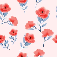 Wall murals Poppies Red flower seamless pattern illustration vector watercolor texture