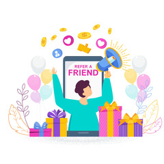 Refer a friend concept. Trendy flat vector style.