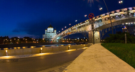 Patriarch Bridge and Cathedral of Christ the Savior in the evening.