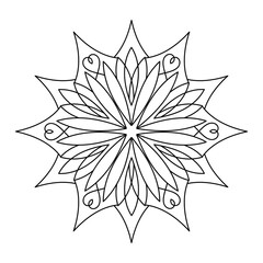 Doodle coloring book. Vector hand drawn mandala Snowflakes. Black and white