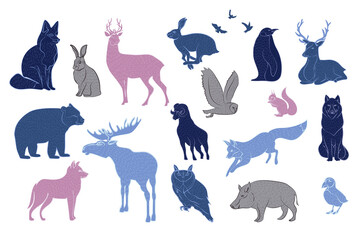 Collection of forest animals. Nordic Scandinavian style. Editable vector illustration.