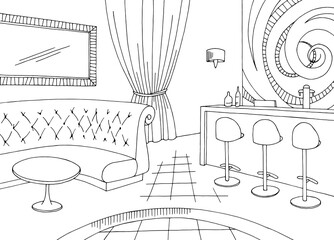 Night club cafe bar graphic black white interior sketch illustration vector