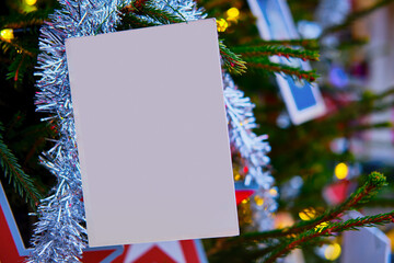 Christmas tree with postcards and copy space, new year mockup