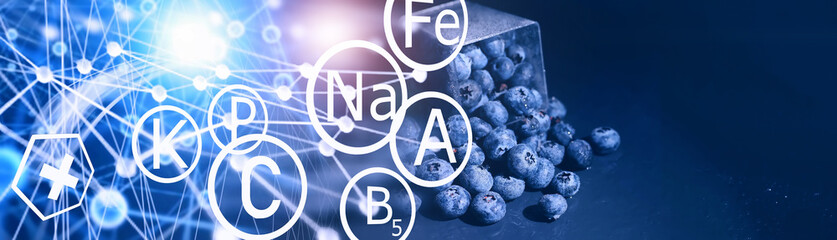 Water drops on ripe sweet blueberry. Fresh blueberries background with copy space for your text....