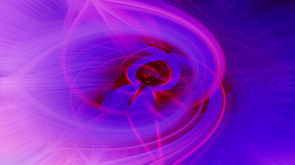 Beautiful abstract intertwined 3d fibers forming a shape of sparkle, flame, flower, interlinked hearts. Blue, maroon, pink, and purple colors. Illustration