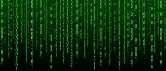 Green matrix of zeros and ones. Binary computer code. Abstract digital background. Vector Illustration.