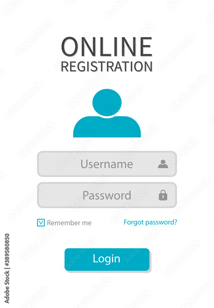 Poster form registration with login and password for user. web page with username and button of register. i