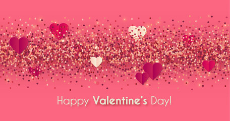 Happy Valentine s day background with hearts and sequins