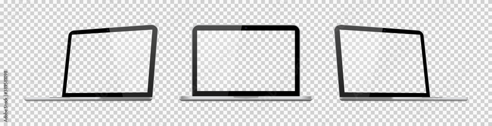 Poster laptop mockup isolated on transparent background. isometric computer with white screen. 3d open real