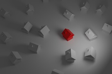 Real estate concept, house selection concept, 3D rendering