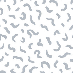 Wavy and swirled brush strokes vector seamless pattern. Grey paint freehand scribbles, abstract ink background. Brushstrokes, smears, lines, squiggle pattern. Abstract wallpaper design, textile print