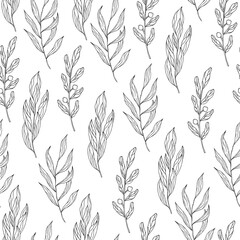 Seamless pattern with floral branches. Rustic texture for wedding. Vector isolated spring flourish background for textile.