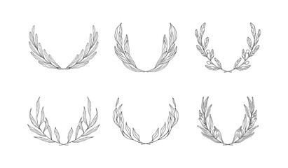 Set of foliage laurel wreaths for wedding invitations. Floral branch frames.  Vector isolated spring flourish card designs.	