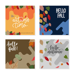 Naklejka premium Trendy abstract square banner templates with autumn elements. Suitable for social media posts, mobile apps, banners design and web/internet ads. Vector fashion backgrounds.