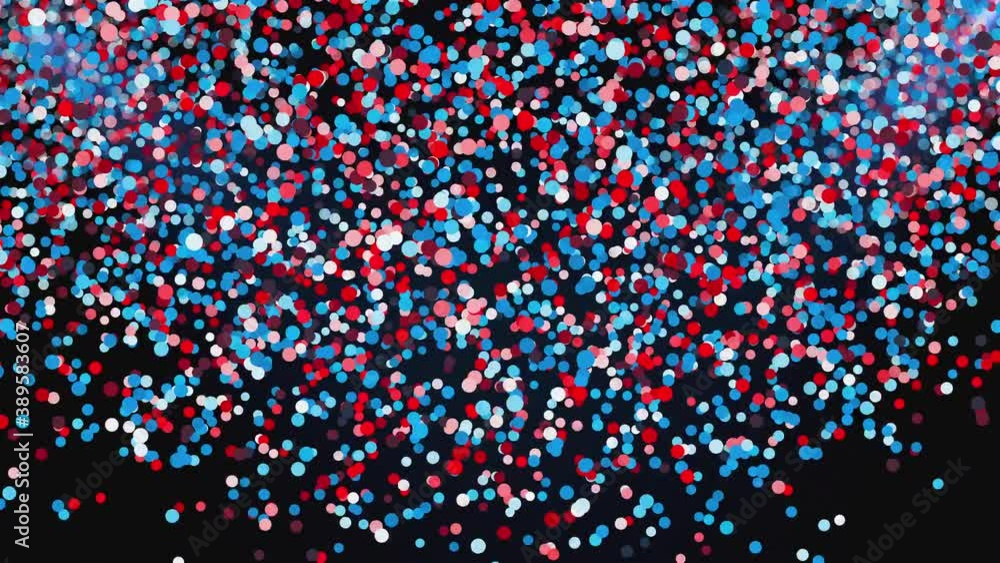 Poster flying colored round particles in the rays of light, computer generated. 3d render of festive backdr