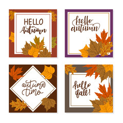 Set of Autumn fashion : Background vector illustration.Square size backdrop autumn concept , Geometric modern shapes abstract graphic style.Design for fashion work ,banner ,card ,frame ,web,social