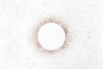 Circle coffee smashed powder cracked on white background top view
