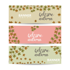 Autumn Banners with color leaves. Collection of templates for autumn sales with text