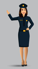 Woman Police officer avatar illustration, police woman character design with standing position. Vector illustration Isolated on white background.