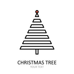 Fototapeta premium Vector outline icon with Christmas tree with toys. Red and white silhouette with black line.