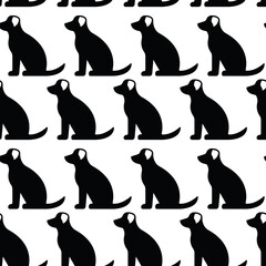 Seamless pattern with drawing of dog. Black silhouette.