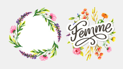 Fototapeta premium decorative femme text lettering calligraphy flowers brush slogan