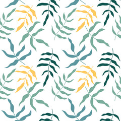 Fototapeta premium Seamless pattern with tropical leaves. Multicolored leaves on white backdrop