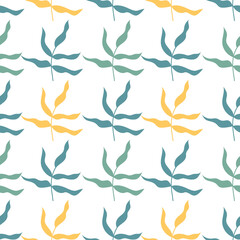 Seamless pattern with tropical leaves. Multicolored leaves on white backdrop