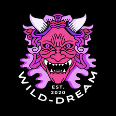 Devil head illustration for poster, sticker, or apparel merchandise.With tribal and hipster style.