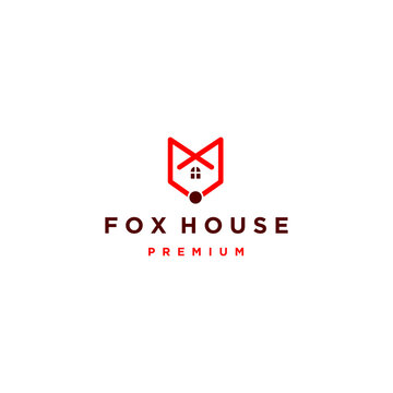 Head Fox and Window with Letter Fox House Isolated White Background Logo Hipster Vector Icon Illustration