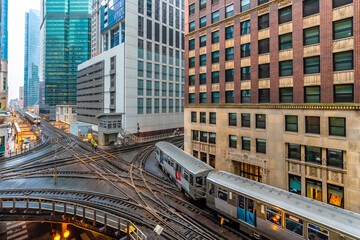 The loop long circuit of elevated rail that forms the hub of the Chicago "L" system in Chicago, Illinois.