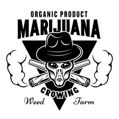 Alien head and two weed joints with smoke vector