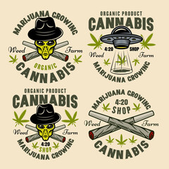 Marijuana growing set of four vector color emblems