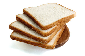 Fototapeta na wymiar Close up of slices of toasts isolated on white background