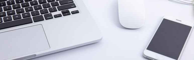 new modern keyboanew modern keyboard with computer mouse and smartphone isolated on white...