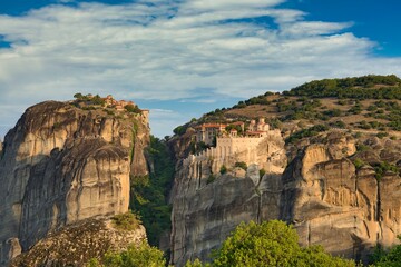 Monastery of Varlaam and Megalo Meteoro at sunrise. Edited with Luminar