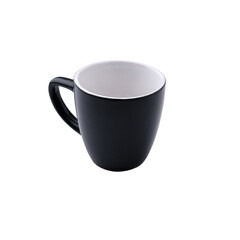 Black coffee mug with handle isolated on white background.