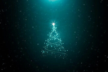 Christmas tree for cold winter new year santa festival decorate celebrate with black background overlay and luxury gold green theme with white shine star and snow snowflake flare