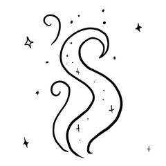 Obraz premium Hand drawn vector isolated smoke. Black outline illustration of magic mist. Witchcraft aesthetic tools.