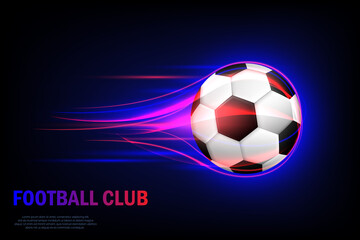 Flying soccer ball. Football club. Card for Football Club with Flying Soccer Ball