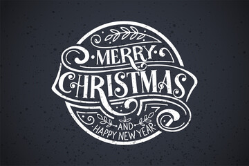 Merry Christmas and Happy New Year Vintage background with typography. Drawn by hands. Vector image.
