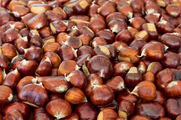 Full frame shot of Sweet hestnuts for background (selective focus)