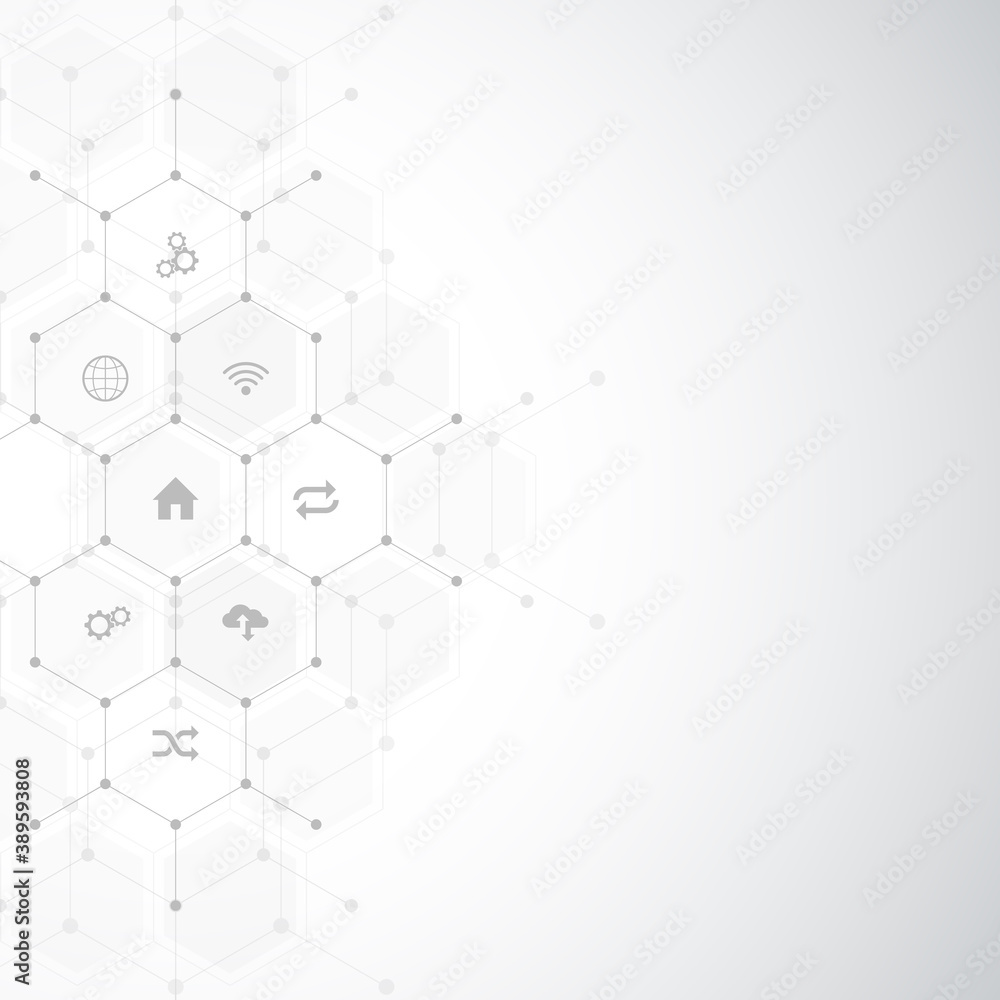 Poster technology background with flat icons and symbols. concept and idea for internet of things, communic