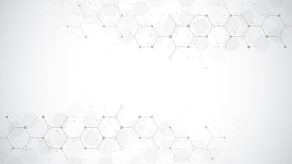 Abstract molecules background. Molecular structures or chemical engineering, genetic research, innovation technology. Scientific, technical or medical concept.