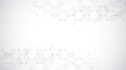 Abstract molecules background. Molecular structures or chemical engineering, genetic research, innovation technology. Scientific, technical or medical concept.