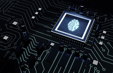 Artificial intelligence (AI), machine learning and modern computer technologies concepts. Business, Technology, Internet and network concept. Microchip