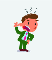 Indigned cartoon character of businessman vehemently shakes his hand