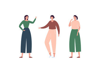 Obraz premium Casual character set. Vector flat modern person illustration. Female people. Woman group of friend of caucasian and hispanic ethnic standing isolated on white. Design element. Contemporary style.