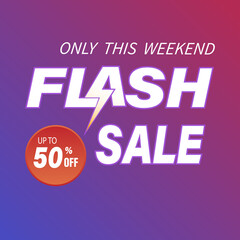 Fototapeta premium Flash Sale Banner. Up to 50% discount.Limited time offer.Purple-blue gradient background. 
